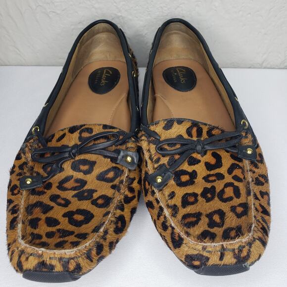 Clarks Dunbar Womens 9 Cruiser Pony Hair Slip-on Moccasin Loafers Leopard Print - Picture 2 of 16